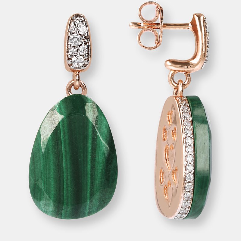 Bronzallure Preziosa Drop Earrings With Natural Stone And Cz Pavé In Pink