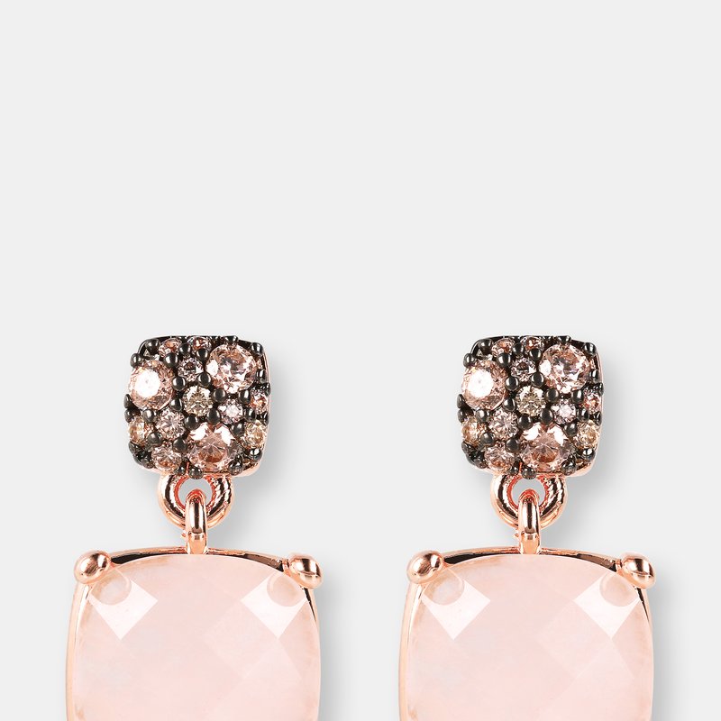 Bronzallure Small Square Dangle Earrings With Pavé In Pink
