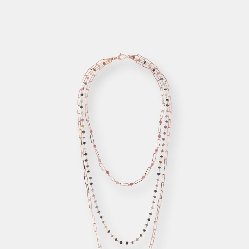 Bronzallure Three Strands Necklace With Rosary Chain In Pink