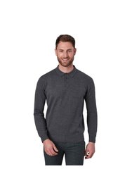 Mens Casper Knitted Long-Sleeved Polo Shirt (Charcoal) - Charcoal