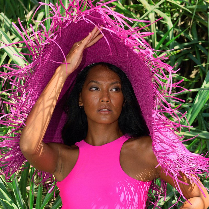 Brunna Co Amora Oversized Woven Straw Hat In Hot Pink
