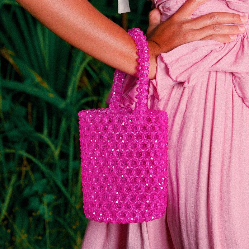 Brunna Co Antonia Crystal Beads Bucket Bag In Pink