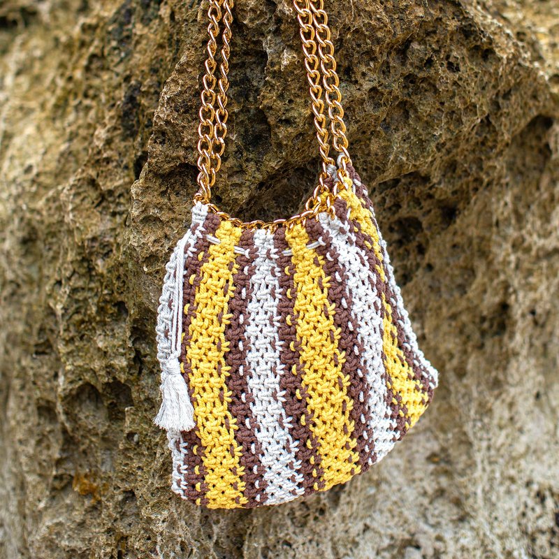 Brunna Co Colette Macrame Beach Bag In Yellow X Brown