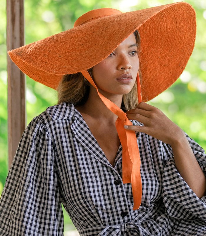 Brunna Co Lola Wide Brim Jute Straw Hat In Orange