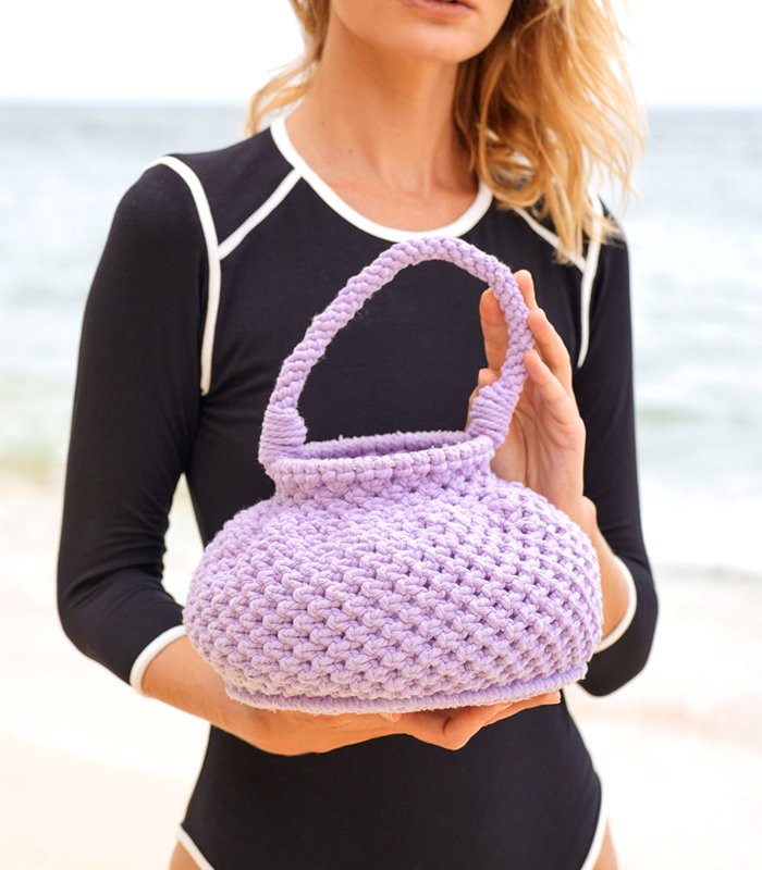 Brunna Co Naga Macrame Vessel Basket Bag In Lilac In Purple