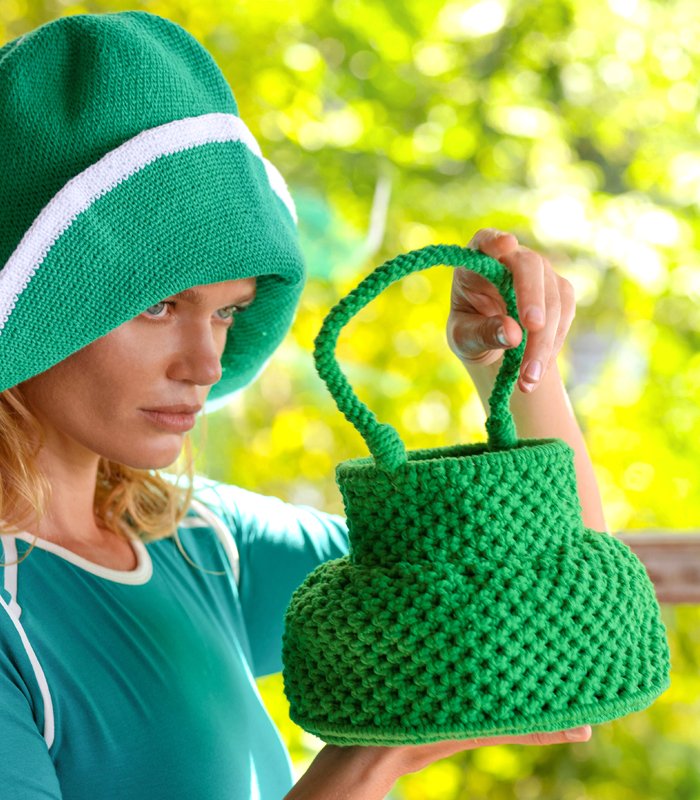 Brunna Co Petite Naga Macrame Vessel Basket Bag In Green