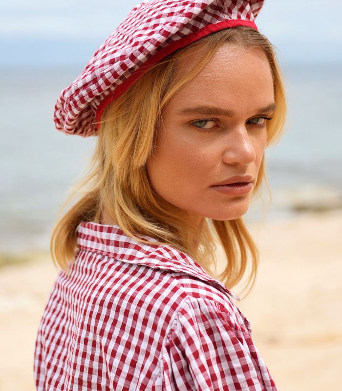 Brunna Co Simone Gingham Beret Hat In Red