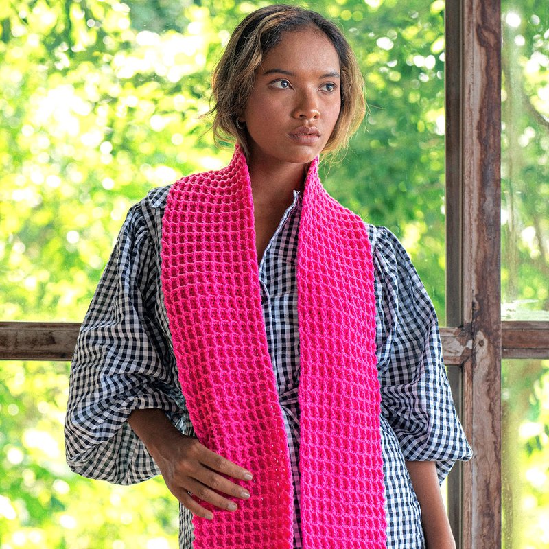 Brunna Co Waffle Crochet Scarf In Candy Pink