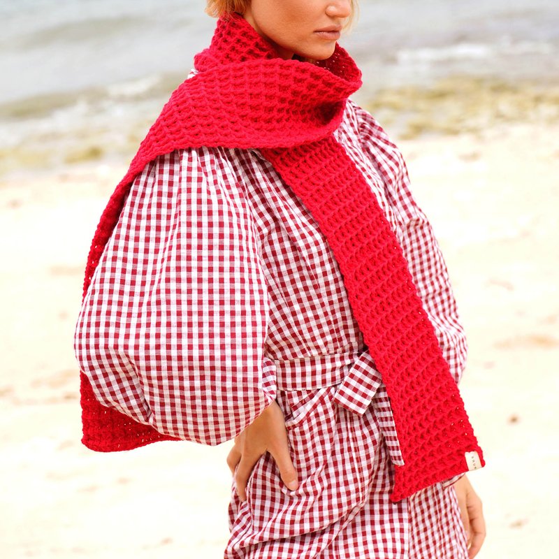 Brunna Co Waffle Crochet Scarf In Red