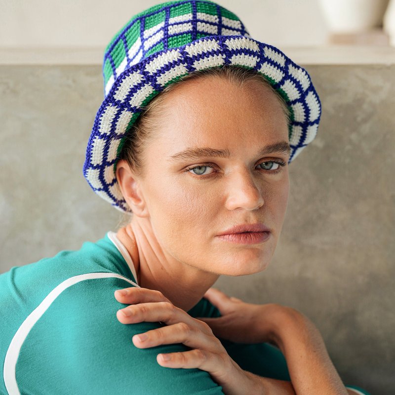 Brunna Co Wimbledon Plaid Crochet Hat In Green