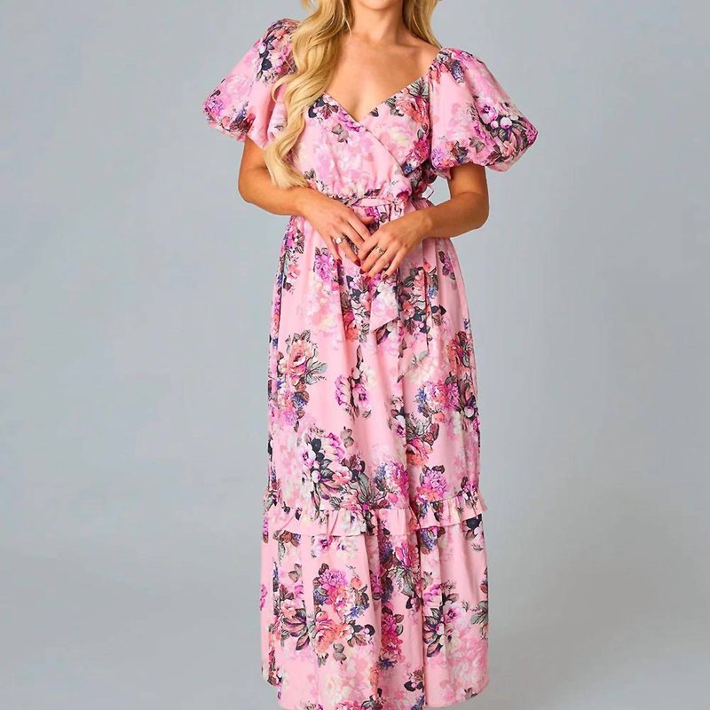 Shop Buddylove Sydney Puff Sleeve Maxi Dress In Bashful In Pink