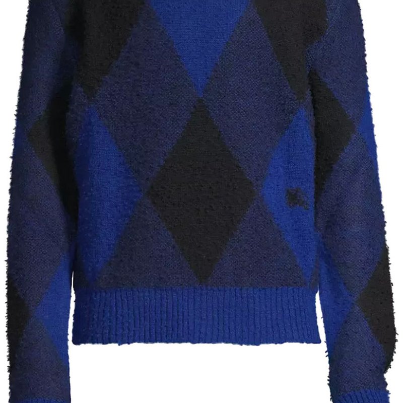 Shop Burberry Men's Blue Argyle Check Ekd Wool Sweater