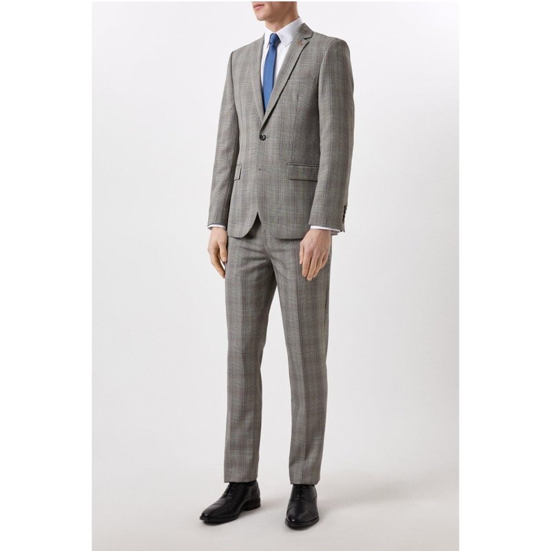 Burton Mens Checked Slim Suit Jacket In Grey