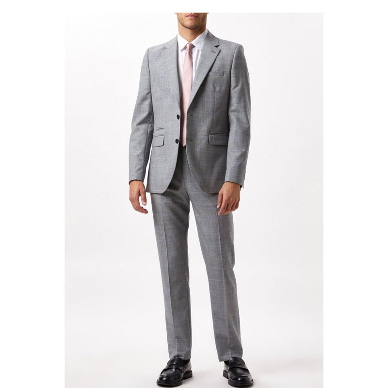 Burton Mens Checked Wool Single-breasted Slim Suit Jacket In Grey
