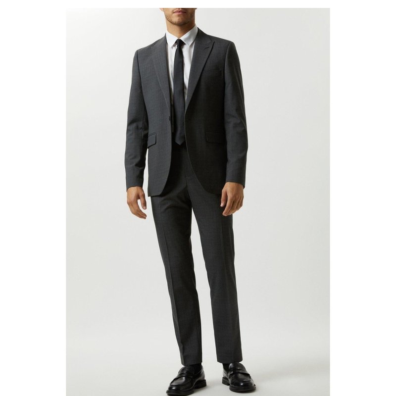 Burton Mens Grid Checked Skinny Suit Jacket In Grey