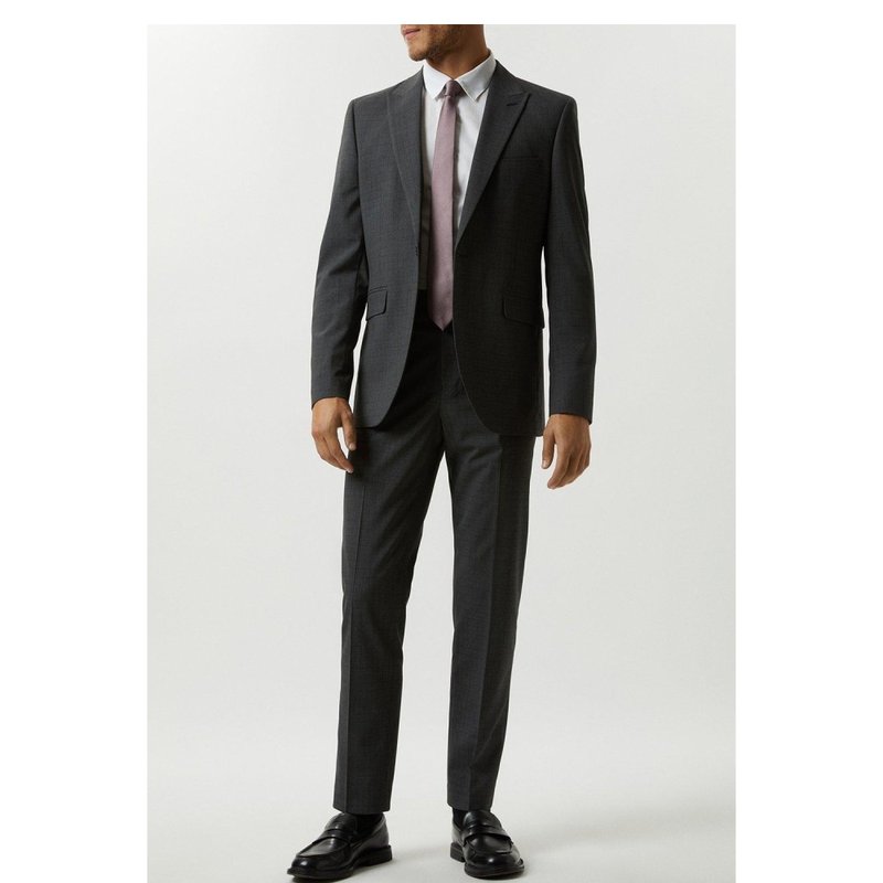 Burton Mens Grid Checked Slim Suit Jacket In Grey