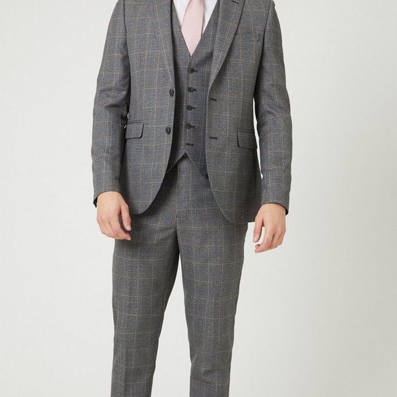 Burton Mens Herringbone Slim Suit Jacket In Grey