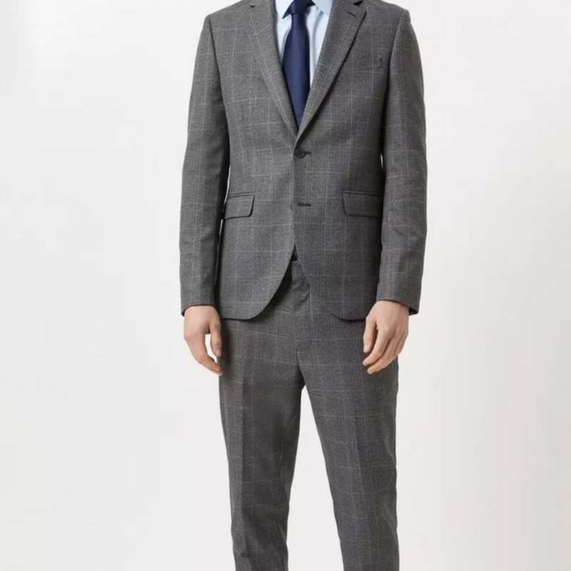 Burton Mens Highlight Checked Skinny Suit Jacket In Grey