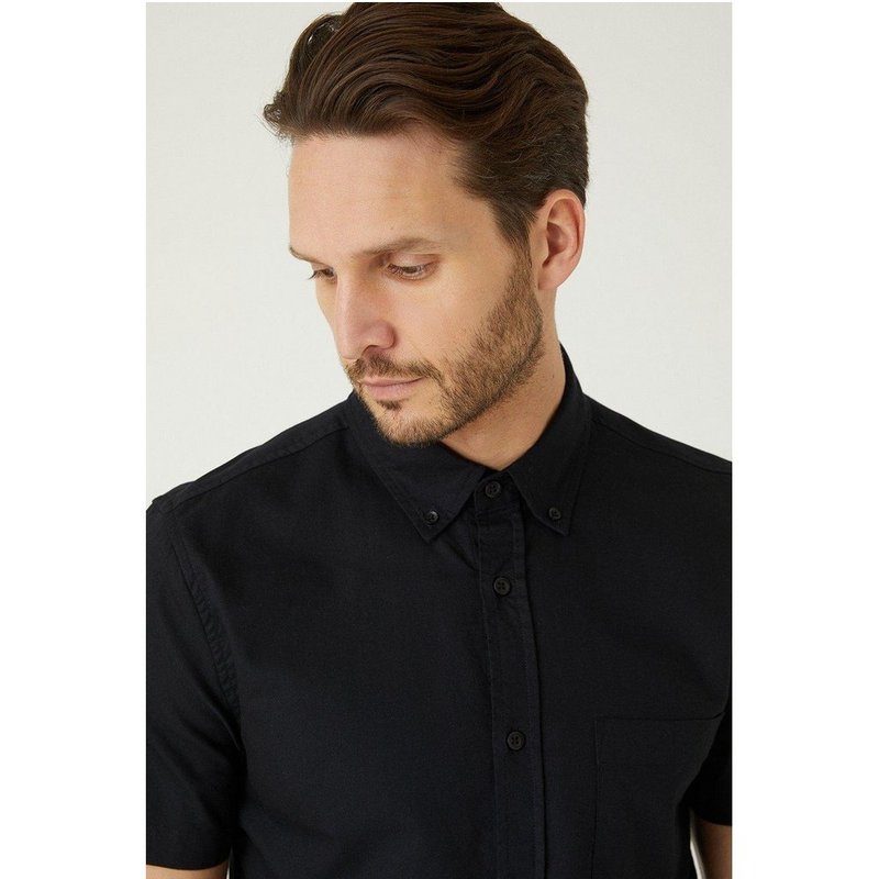 Shop Burton Mens Oxford Slim Short-sleeved Shirt In Black
