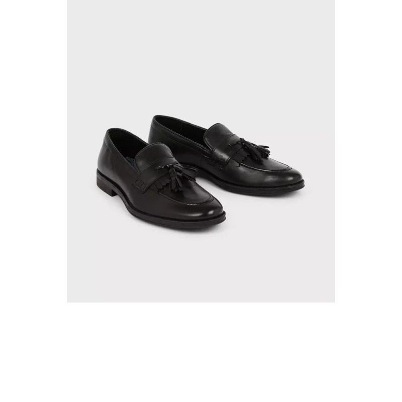 Burton Mens Tassel Leather Slip-on Loafers In Black
