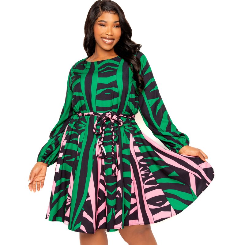 Shop Buxom Couture Contrast Animal Print Flare Mini Dress In Green