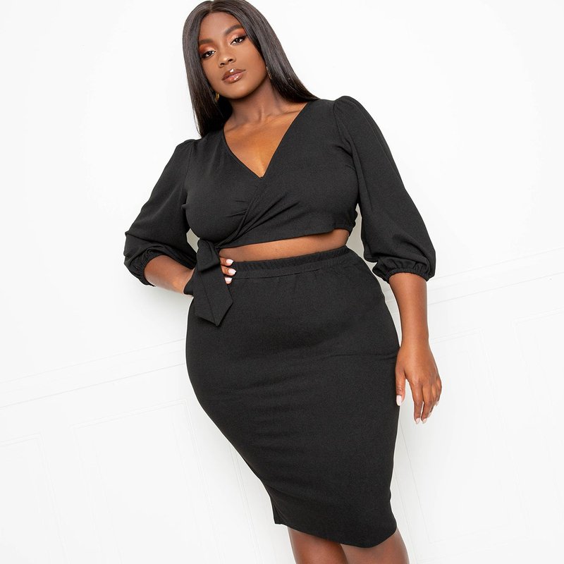 Buxom Couture Everyday Cropped Top And Skirt Matching Set In Black
