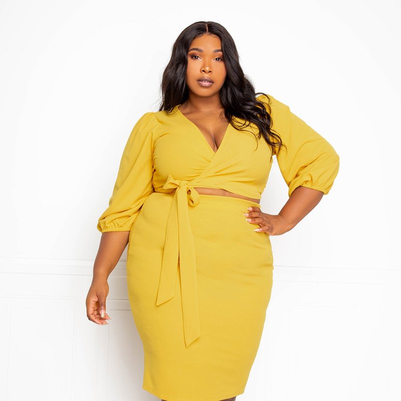 Buxom Couture Everyday Cropped Top And Skirt Set In Yellow