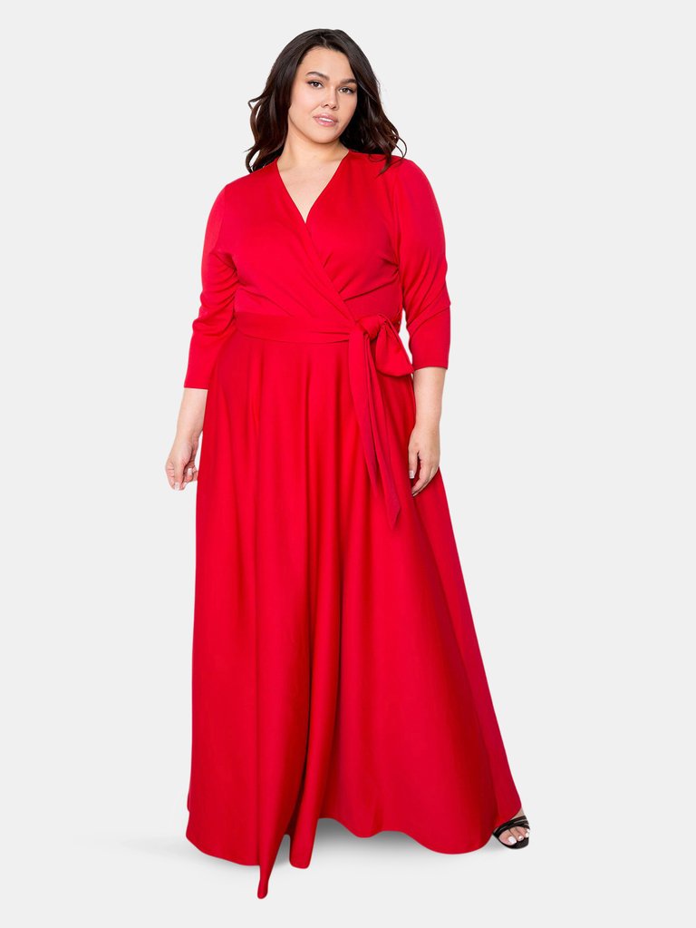 Everyday Surplice Scuba Maxi Dress - Red
