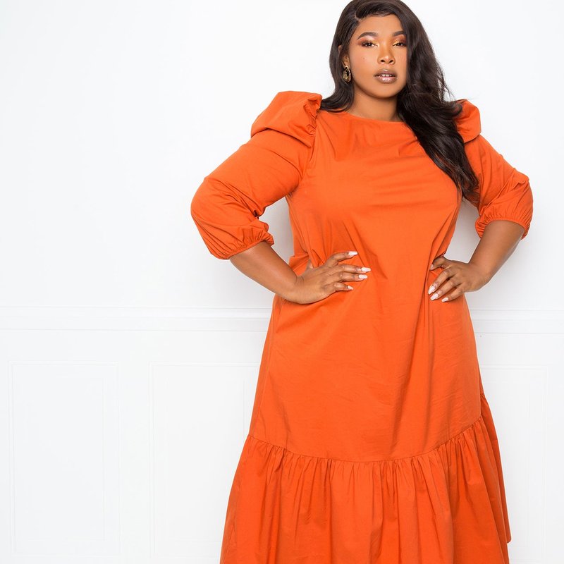 Buxom Couture Flutter Hem Midi Dress In Orange