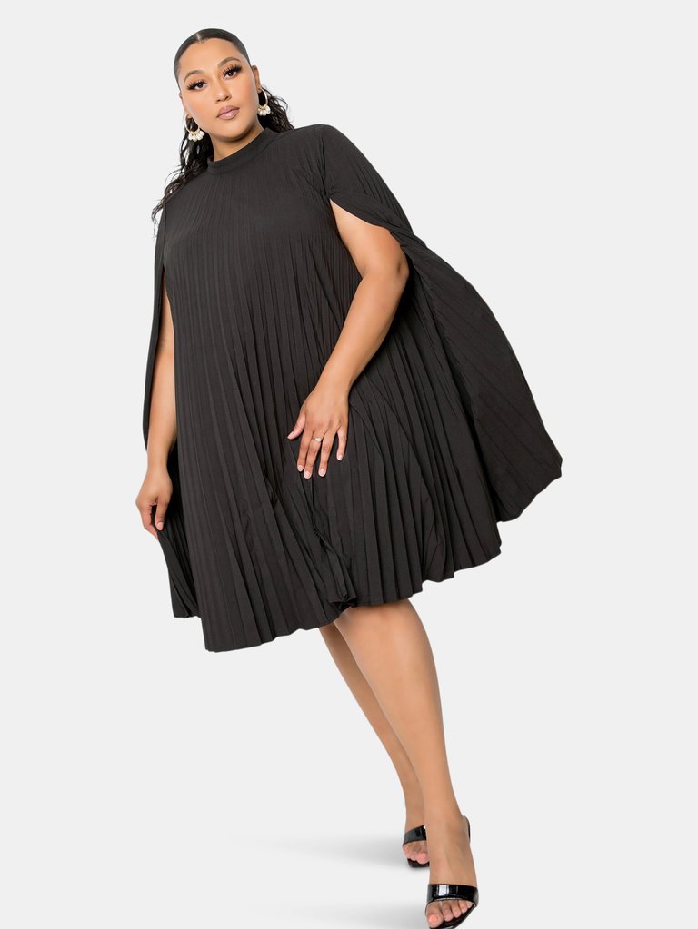 Pleated Cape Dress - Black