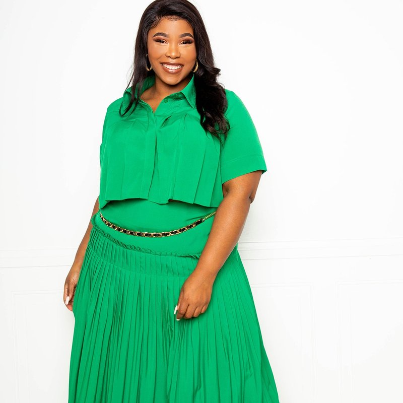 Buxom Couture Pleated Cropped Top And Skirt Set In Green