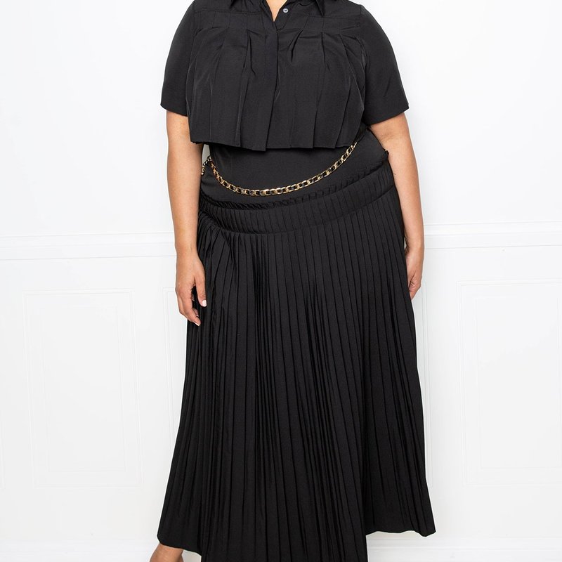 Shop Buxom Couture Pleated Cropped Top And Skirt Set In Black