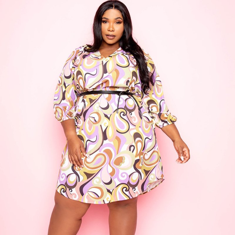 Buxom Couture Printed Shirt Dress With Belt In Yellow