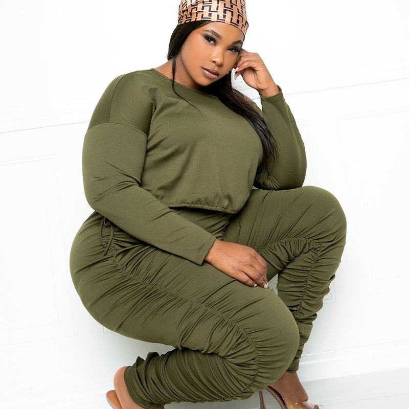 Buxom Couture Ruched Lounge Set In Green