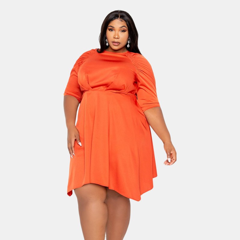 Buxom Couture Ruched Sleeve Mini Dress In Rust