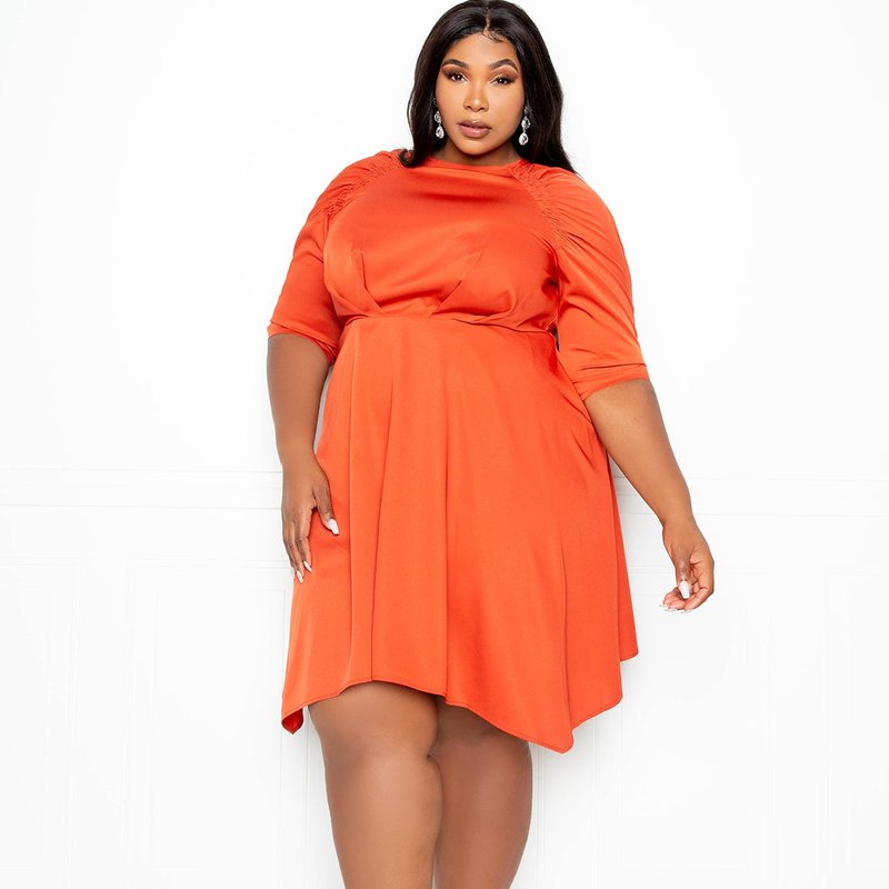 Shop Buxom Couture Ruched Sleeve Mini Dress In Orange