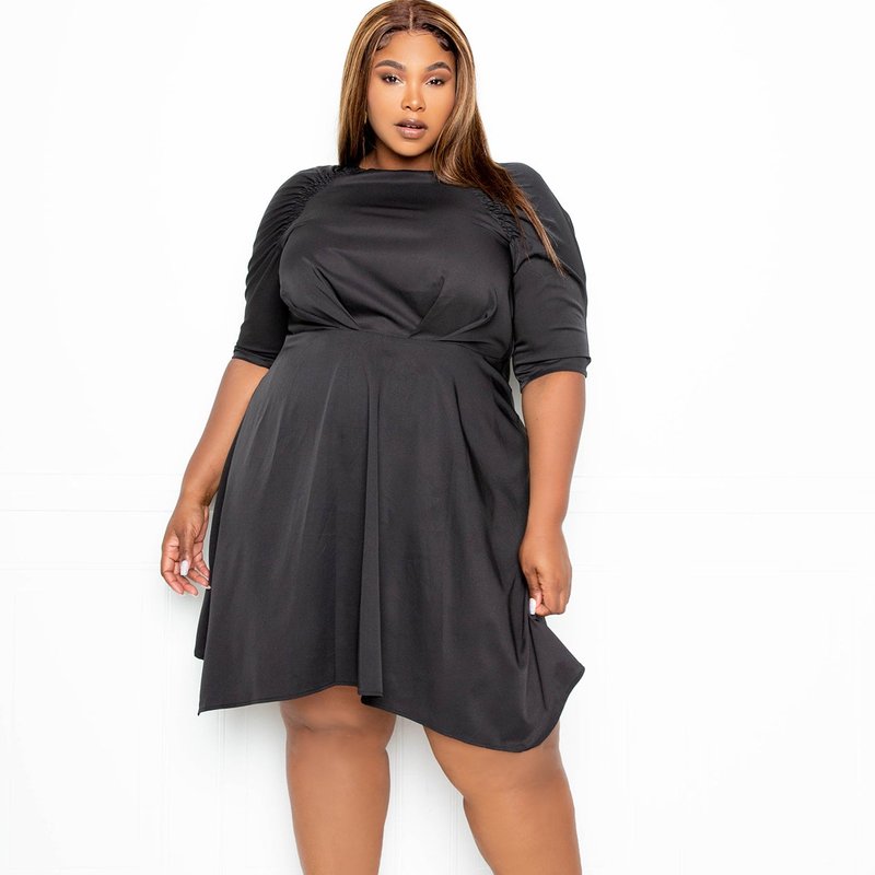 Buxom Couture Ruched Sleeve Mini Dress In Black