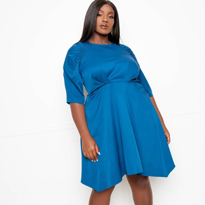 Buxom Couture Ruched Sleeve Mini Dress In Blue