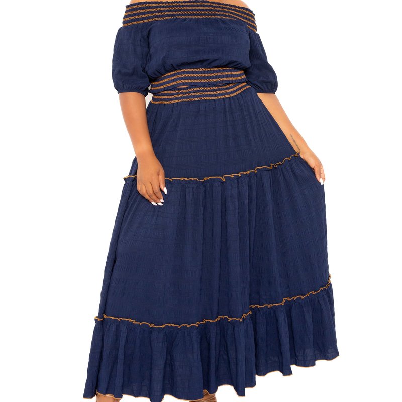 Shop Buxom Couture Smocking Top And Skirt Set In Blue