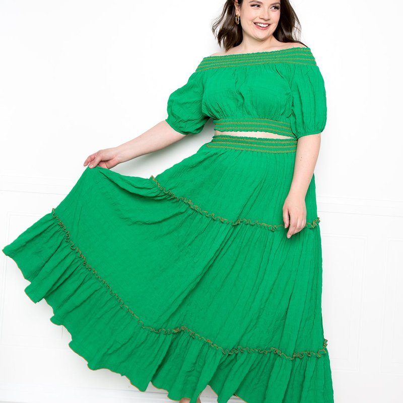 Shop Buxom Couture Smocking Top And Skirt Set In Green