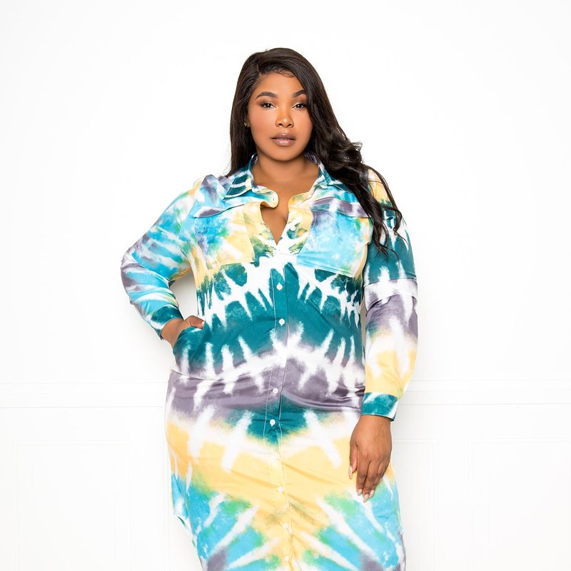 Buxom Couture Tie-dye Shirt Dress In Blue