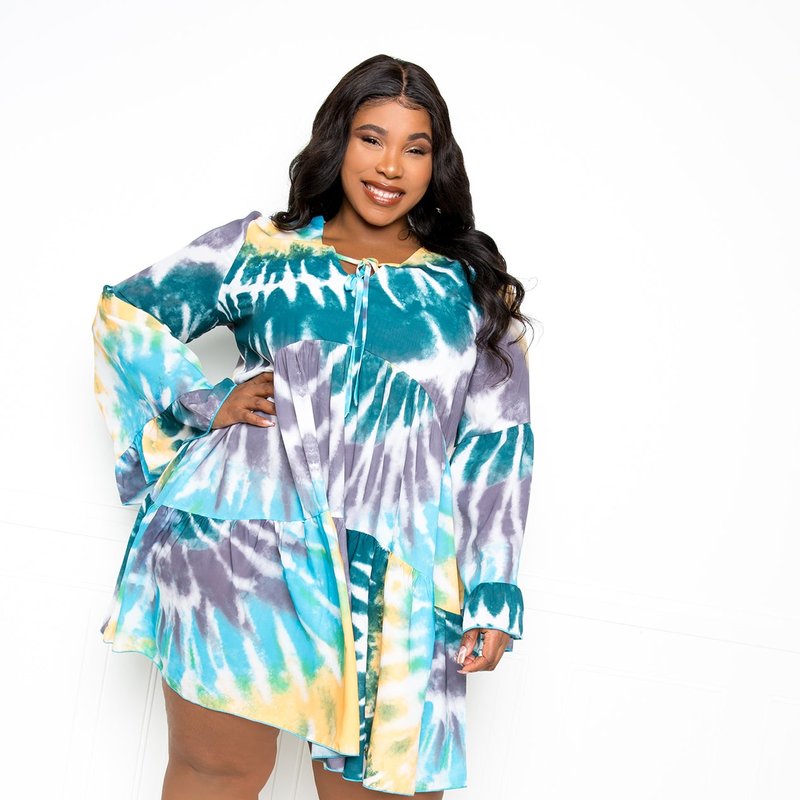 Buxom Couture Tie-dye Tunic Dress In Blue