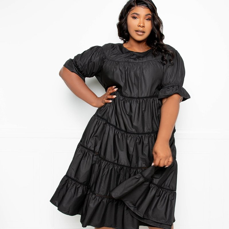 Shop Buxom Couture Tiered Poplin Dress In Black