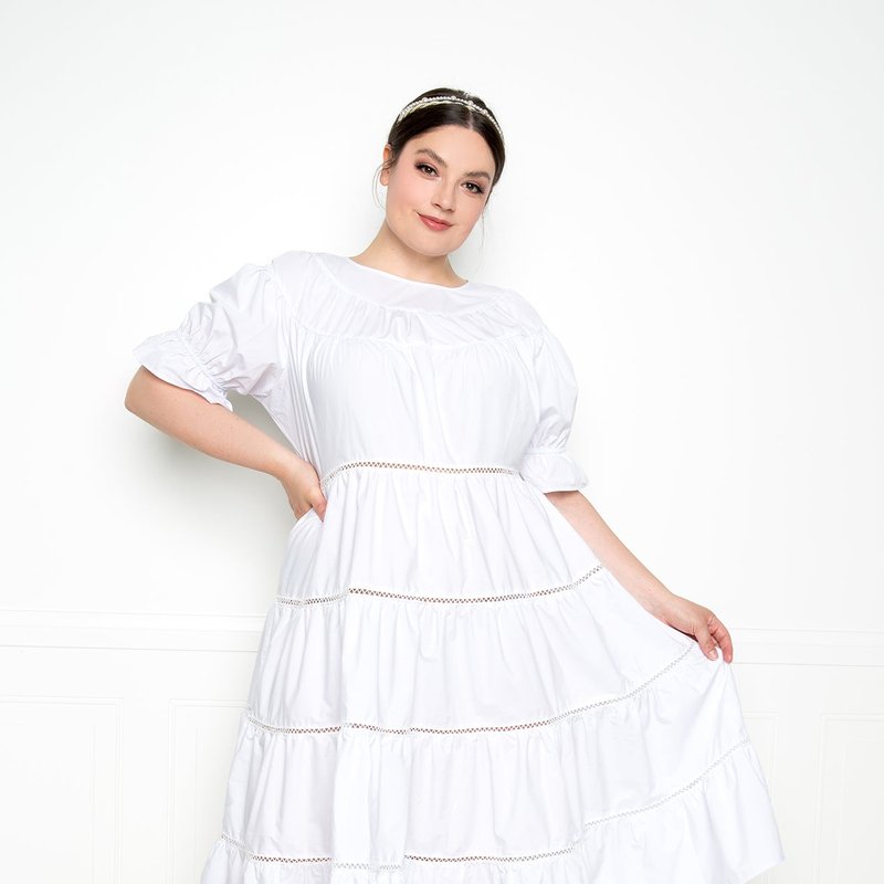 Shop Buxom Couture Tiered Poplin Dress In White