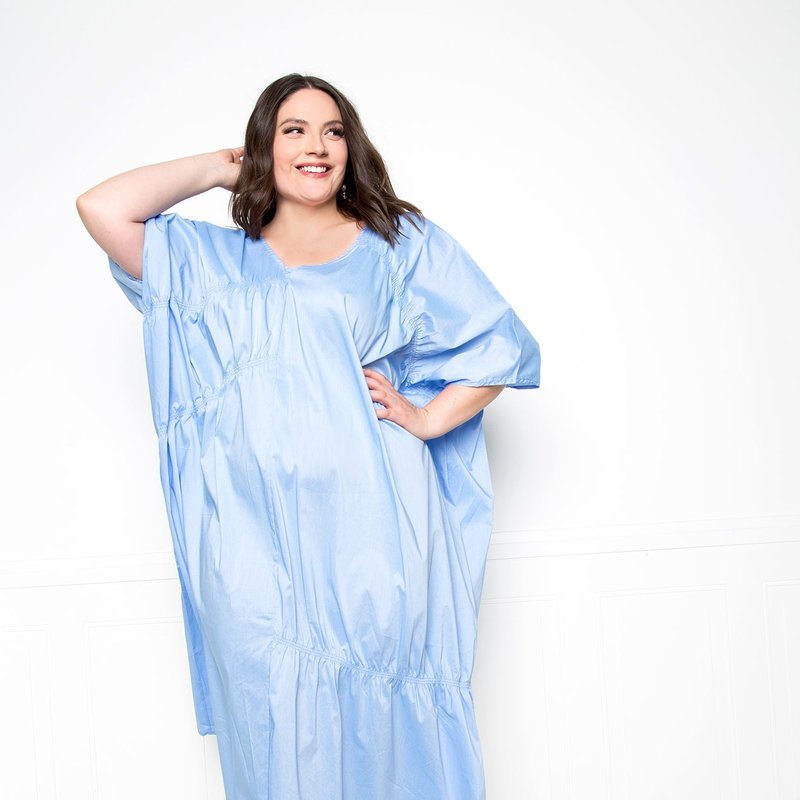 Buxom Couture Voluminous Poplin Maxi Dress In Blue