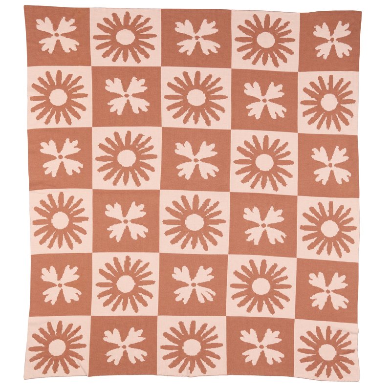 By Terry Daisy Block Throw Blanket In Organic Cotton In Pink