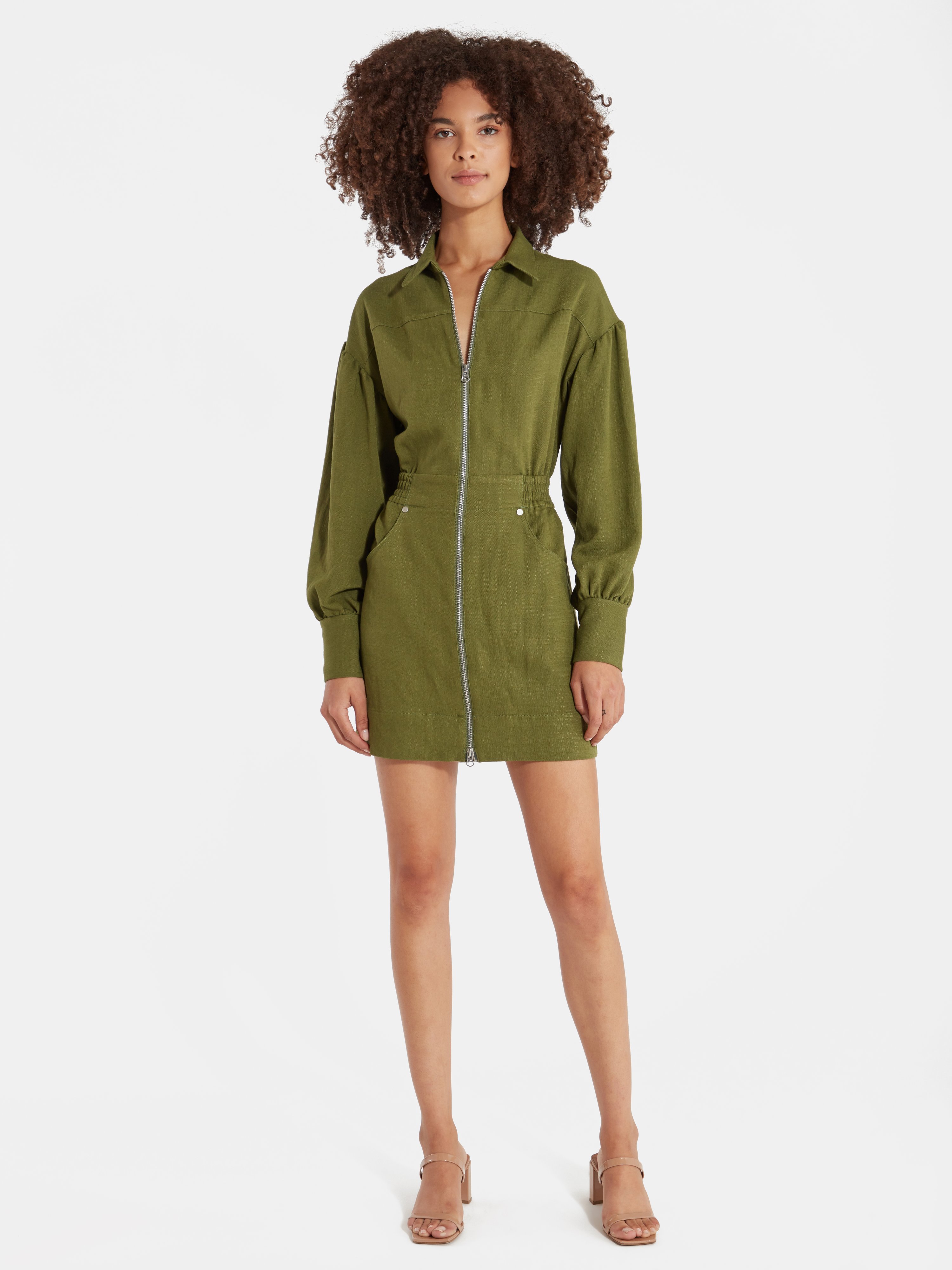 C/meo Collective Clean Slate Balloon Sleeve Mini Dress In Moss