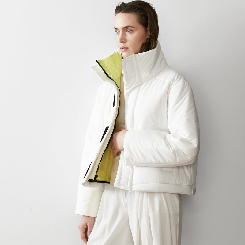 Shop Caalo Reversible Cropped Sustainable Down Coat In White