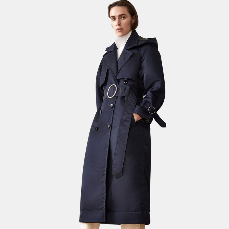 Caalo Sustainable Down Filled Satin Trench In Navy