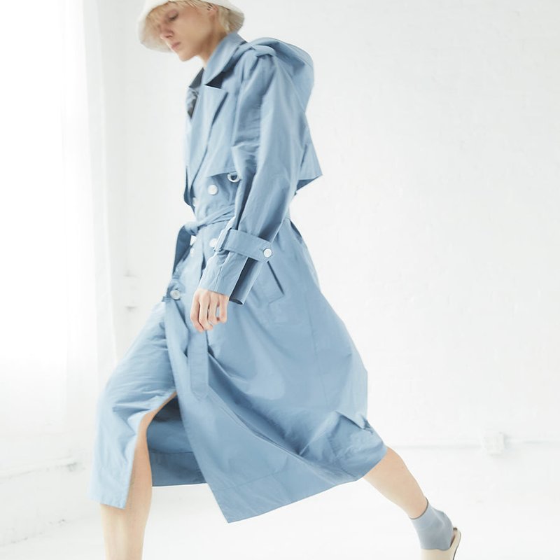 Caalo Sustainable Water Resistant Hooded Trench Coat In Blue